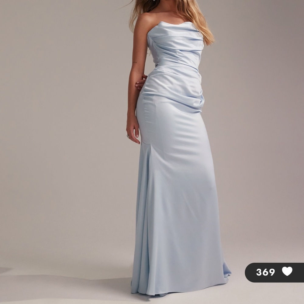 ASOS Design Satin Bandeau Maxi Dress Light Blue Gown